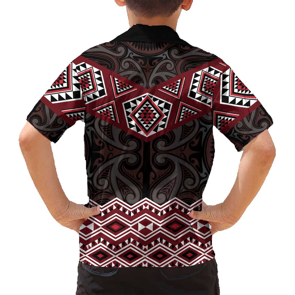 New Zealand Aotearoa Family Matching Long Sleeve Bodycon Dress and Hawaiian Shirt Red Taniko Art Maori Pattern LT05 - Polynesian Pride