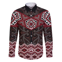 New Zealand Aotearoa Family Matching Mermaid Dress and Hawaiian Shirt Red Taniko Art Maori Pattern LT05 Dad's Shirt - Long Sleeve Red - Polynesian Pride