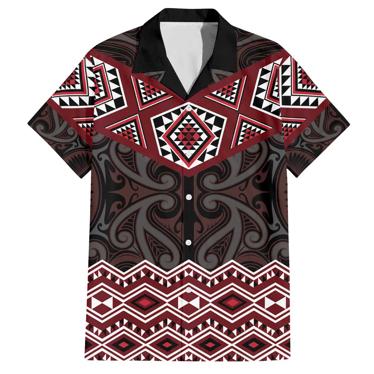 New Zealand Aotearoa Family Matching Off The Shoulder Long Sleeve Dress and Hawaiian Shirt Red Taniko Art Maori Pattern