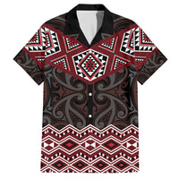 New Zealand Aotearoa Family Matching Off The Shoulder Long Sleeve Dress and Hawaiian Shirt Red Taniko Art Maori Pattern