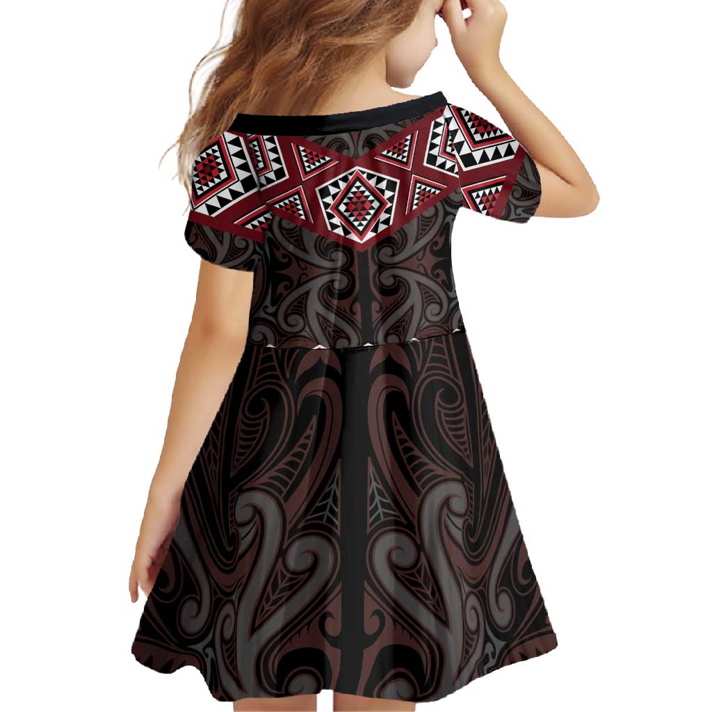 New Zealand Aotearoa Family Matching Short Sleeve Bodycon Dress and Hawaiian Shirt Red Taniko Art Maori Pattern LT05 - Polynesian Pride