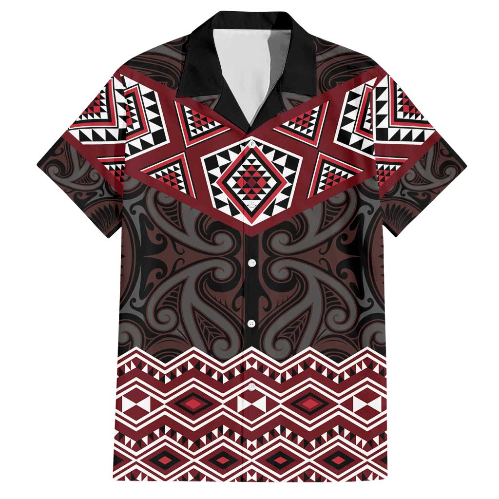 New Zealand Aotearoa Family Matching Short Sleeve Bodycon Dress and Hawaiian Shirt Red Taniko Art Maori Pattern LT05 Dad's Shirt - Short Sleeve Red - Polynesian Pride