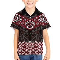 New Zealand Aotearoa Family Matching Summer Maxi Dress and Hawaiian Shirt Red Taniko Art Maori Pattern