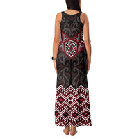 New Zealand Aotearoa Family Matching Tank Maxi Dress and Hawaiian Shirt Red Taniko Art Maori Pattern LT05 - Polynesian Pride