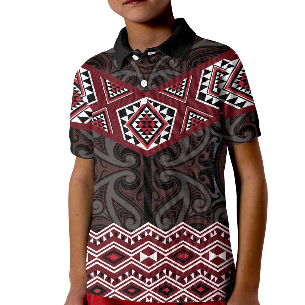 New Zealand Aotearoa Kid Polo Shirt Red Taniko Art Maori Pattern LT05 Kid Red - Polynesian Pride