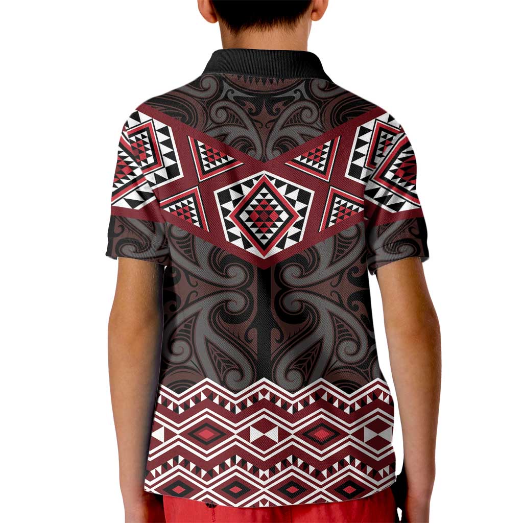 New Zealand Aotearoa Kid Polo Shirt Red Taniko Art Maori Pattern LT05 - Polynesian Pride