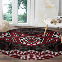 New Zealand Aotearoa Round Carpet Red Taniko Art Maori Pattern LT05 - Polynesian Pride