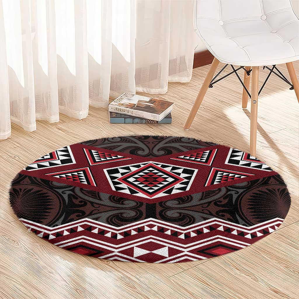 New Zealand Aotearoa Round Carpet Red Taniko Art Maori Pattern LT05 - Polynesian Pride