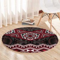 New Zealand Aotearoa Round Carpet Red Taniko Art Maori Pattern LT05 - Polynesian Pride