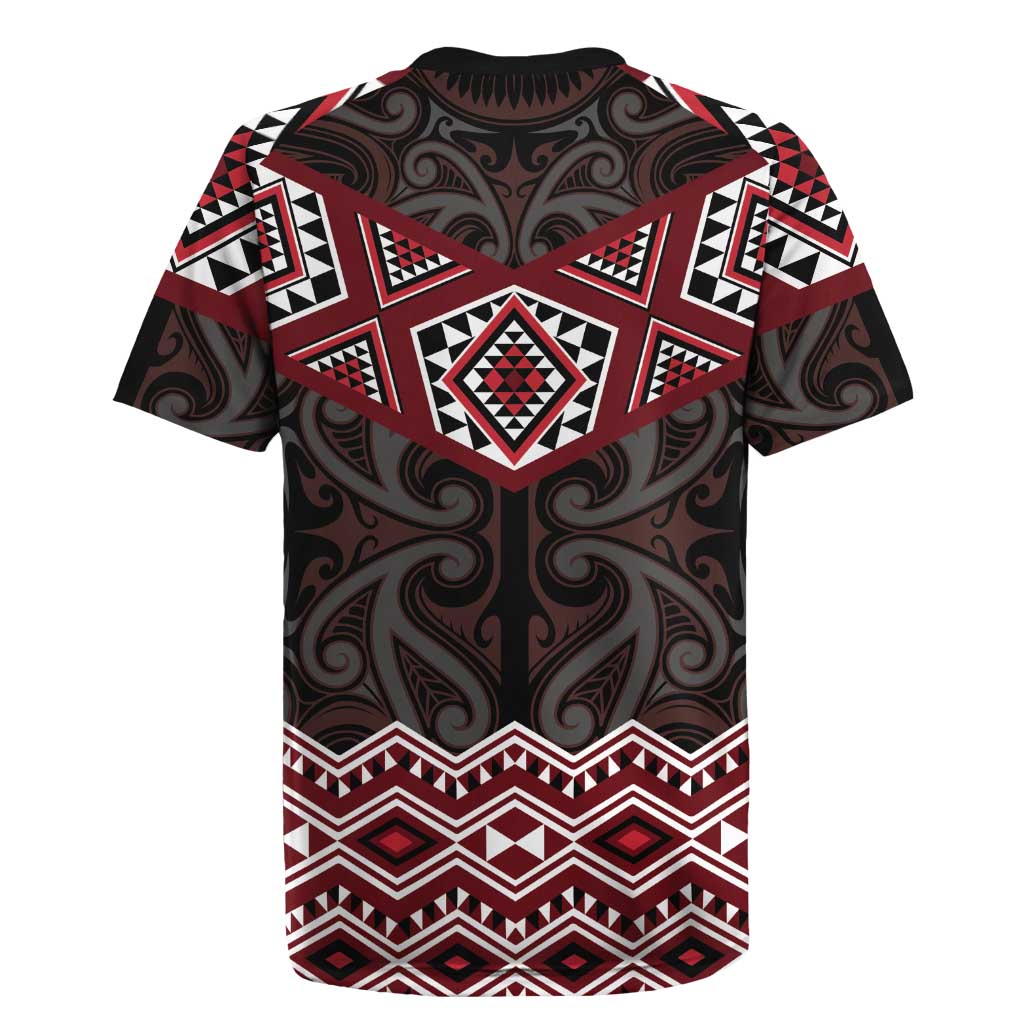 New Zealand Aotearoa Rugby Jersey Red Taniko Art Maori Pattern LT05 - Polynesian Pride