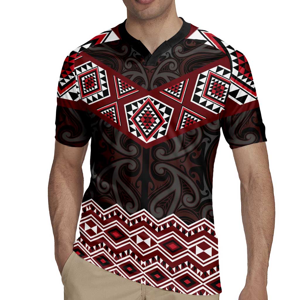 New Zealand Aotearoa Rugby Jersey Red Taniko Art Maori Pattern LT05 - Polynesian Pride