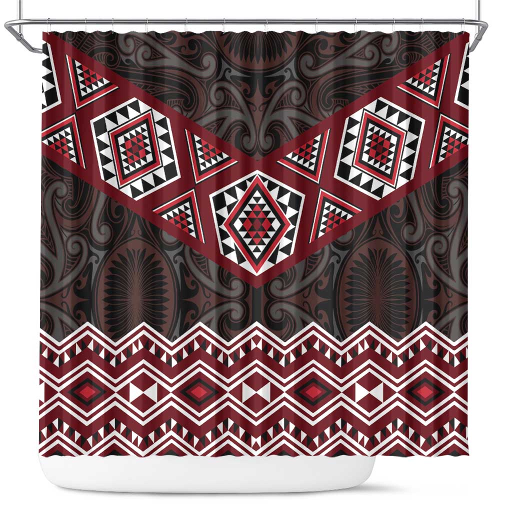 New Zealand Aotearoa Shower Curtain Red Taniko Art Maori Pattern LT05 Red - Polynesian Pride
