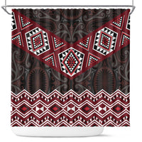 New Zealand Aotearoa Shower Curtain Red Taniko Art Maori Pattern LT05 Red - Polynesian Pride