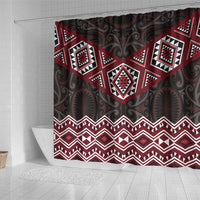 New Zealand Aotearoa Shower Curtain Red Taniko Art Maori Pattern LT05 - Polynesian Pride