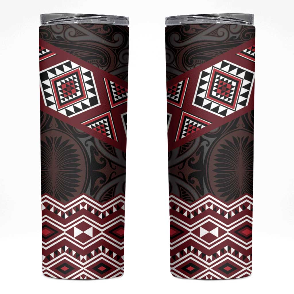 New Zealand Aotearoa Skinny Tumbler Red Taniko Art Maori Pattern LT05 Red - Polynesian Pride