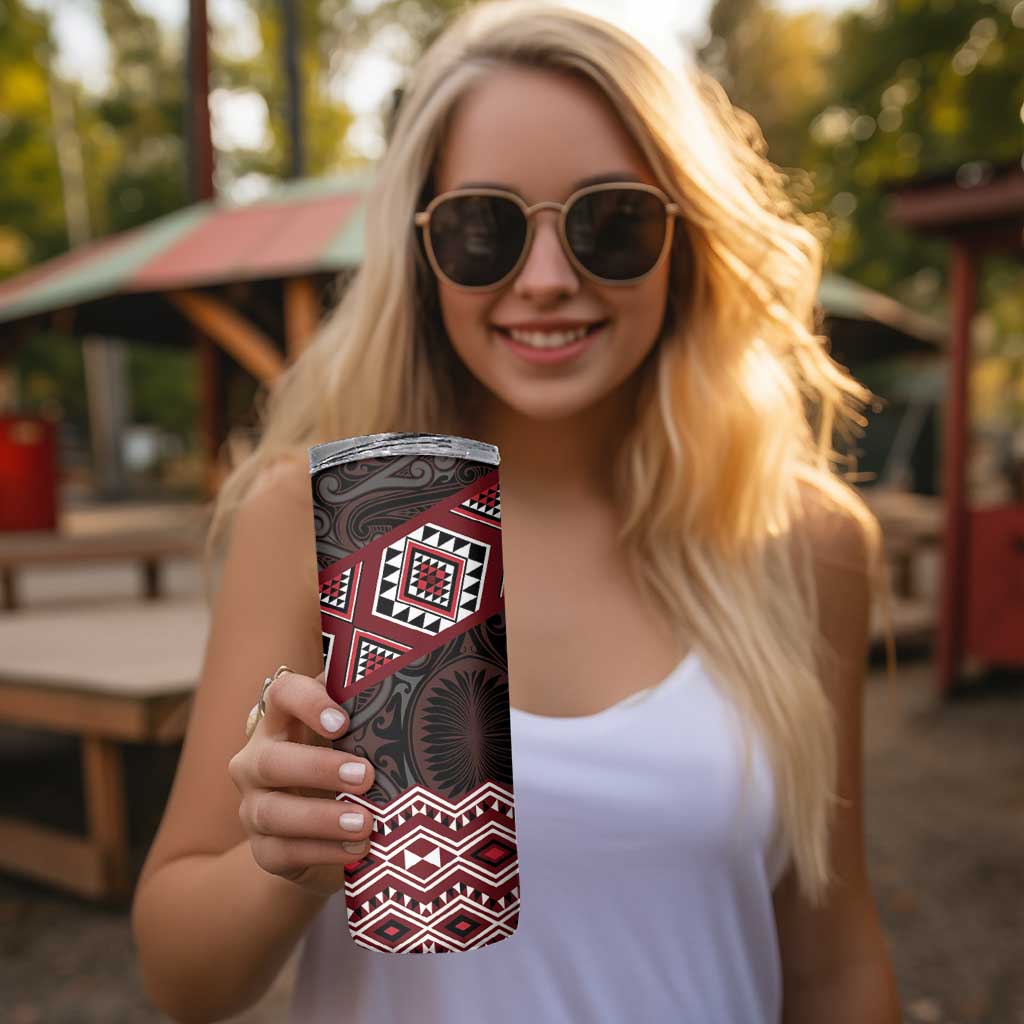 New Zealand Aotearoa Skinny Tumbler Red Taniko Art Maori Pattern LT05 - Polynesian Pride