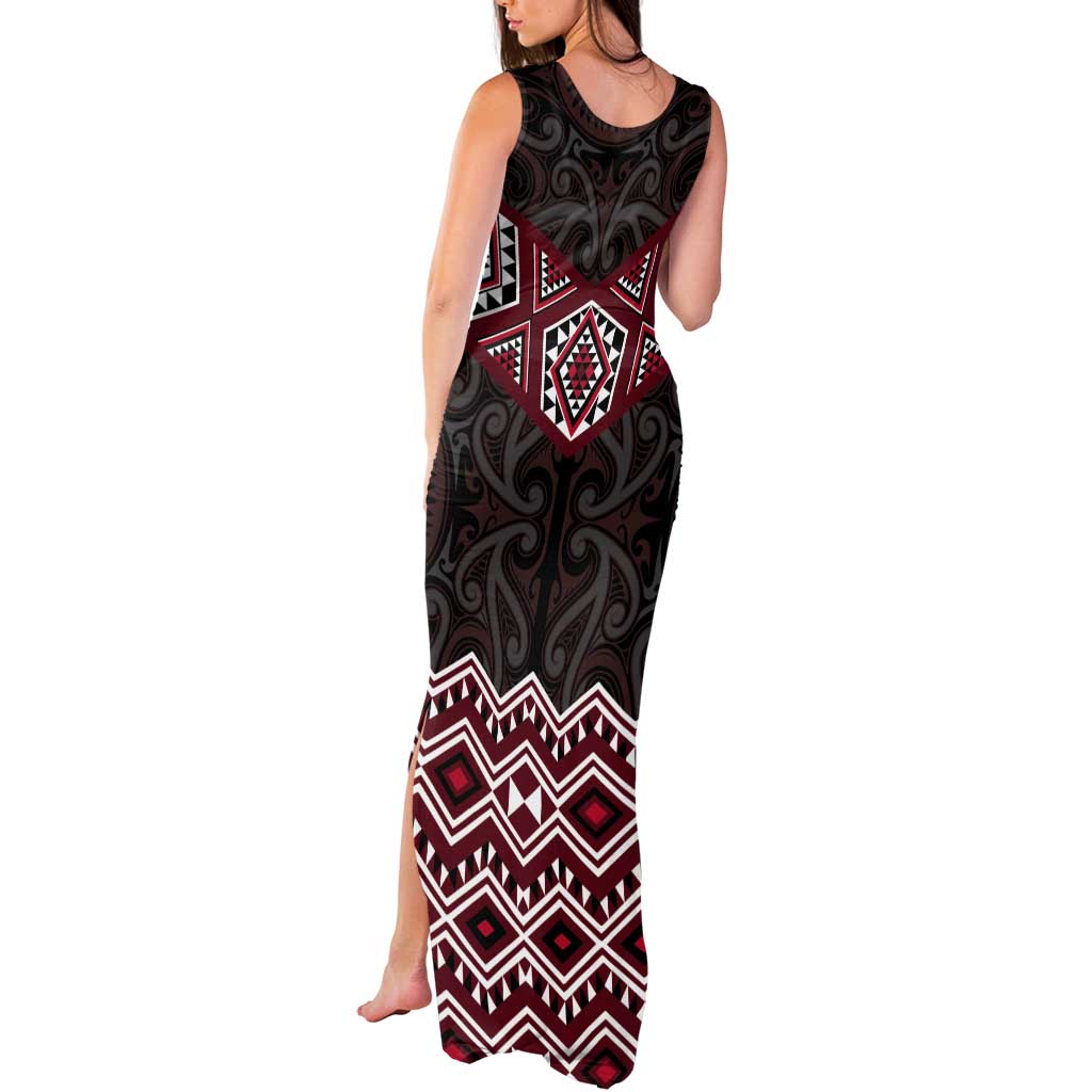 New Zealand Aotearoa Tank Maxi Dress Red Taniko Art Maori Pattern