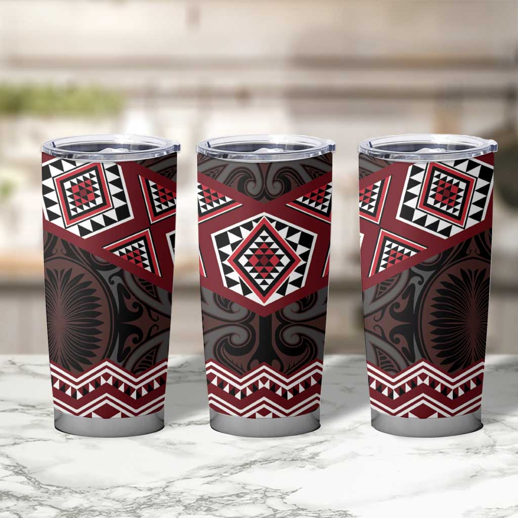 New Zealand Aotearoa Tumbler Cup Red Taniko Art Maori Pattern LT05 - Polynesian Pride