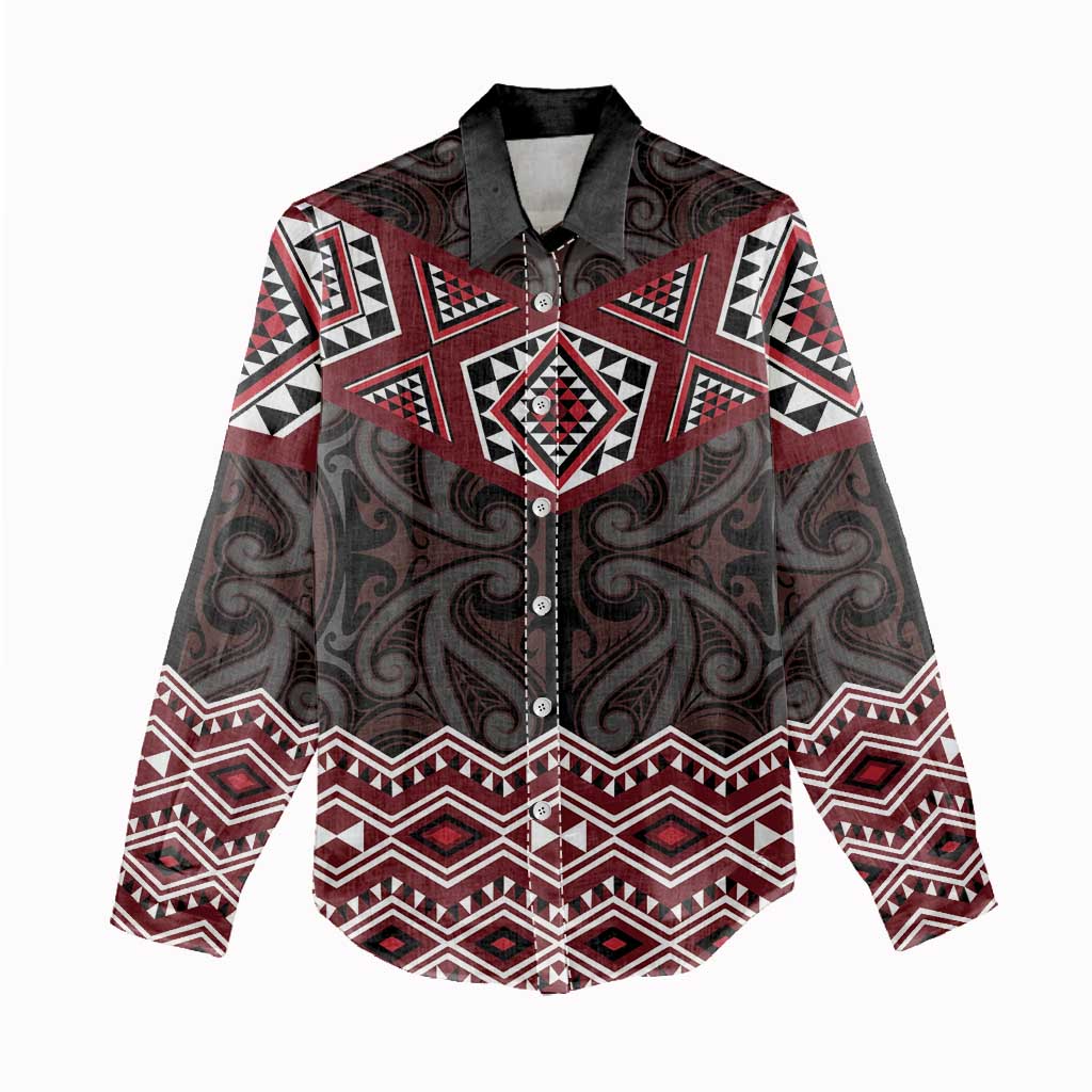 New Zealand Aotearoa Women Casual Shirt Red Taniko Art Maori Pattern LT05 - Polynesian Pride