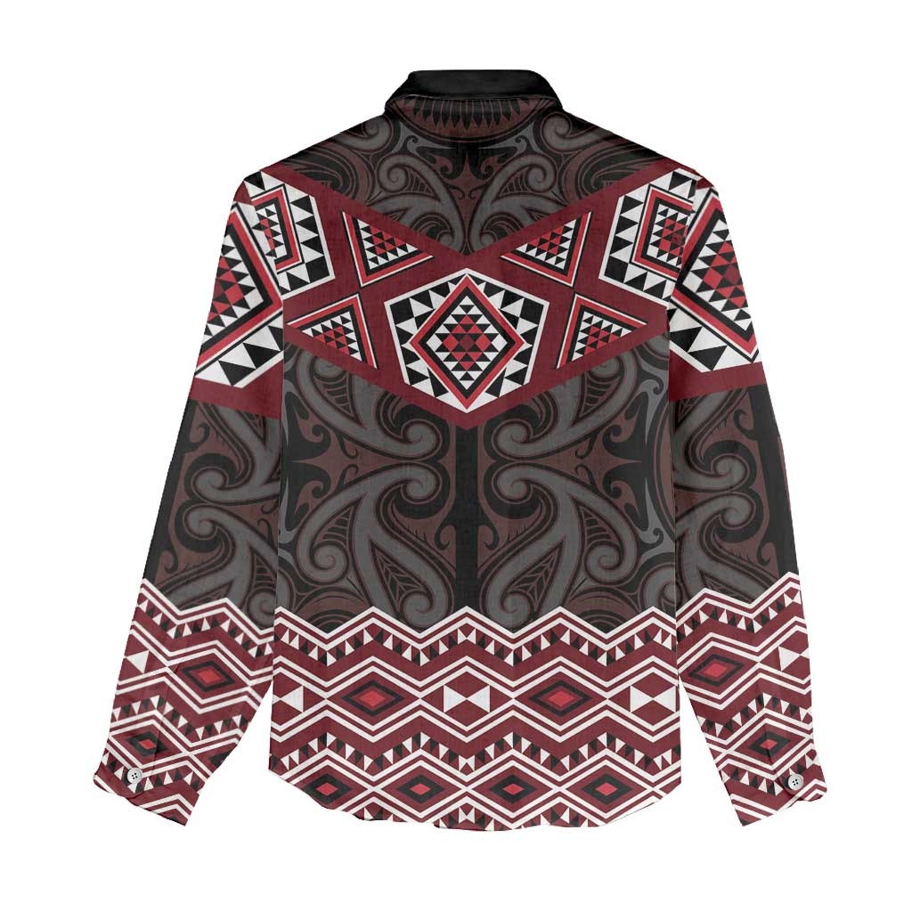 New Zealand Aotearoa Women Casual Shirt Red Taniko Art Maori Pattern LT05 - Polynesian Pride