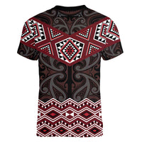 New Zealand Aotearoa Women V-Neck T-Shirt Red Taniko Art Maori Pattern LT05 - Polynesian Pride