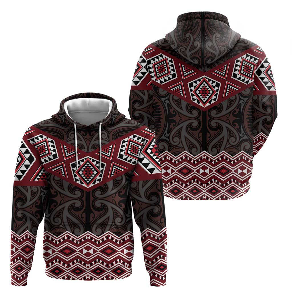 New Zealand Aotearoa Zip Hoodie Red Taniko Art Maori Pattern