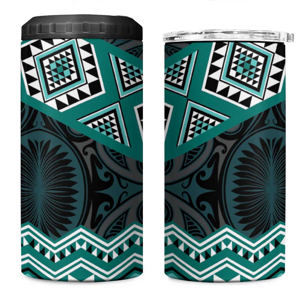 New Zealand Aotearoa 4 in 1 Can Cooler Tumbler Turquoise Taniko Art Maori Pattern LT05 One Size: 16 oz Turquoise - Polynesian Pride