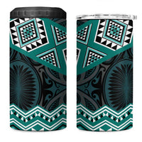 New Zealand Aotearoa 4 in 1 Can Cooler Tumbler Turquoise Taniko Art Maori Pattern LT05 One Size: 16 oz Turquoise - Polynesian Pride