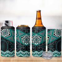 New Zealand Aotearoa 4 in 1 Can Cooler Tumbler Turquoise Taniko Art Maori Pattern LT05 - Polynesian Pride