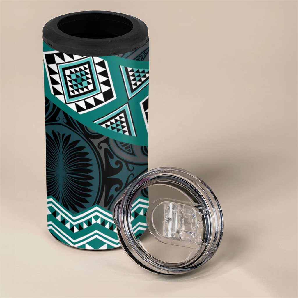 New Zealand Aotearoa 4 in 1 Can Cooler Tumbler Turquoise Taniko Art Maori Pattern LT05 - Polynesian Pride
