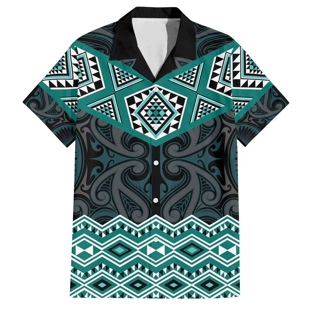 New Zealand Aotearoa Family Matching Long Sleeve Bodycon Dress and Hawaiian Shirt Turquoise Taniko Art Maori Pattern LT05 Dad's Shirt - Short Sleeve Turquoise - Polynesian Pride
