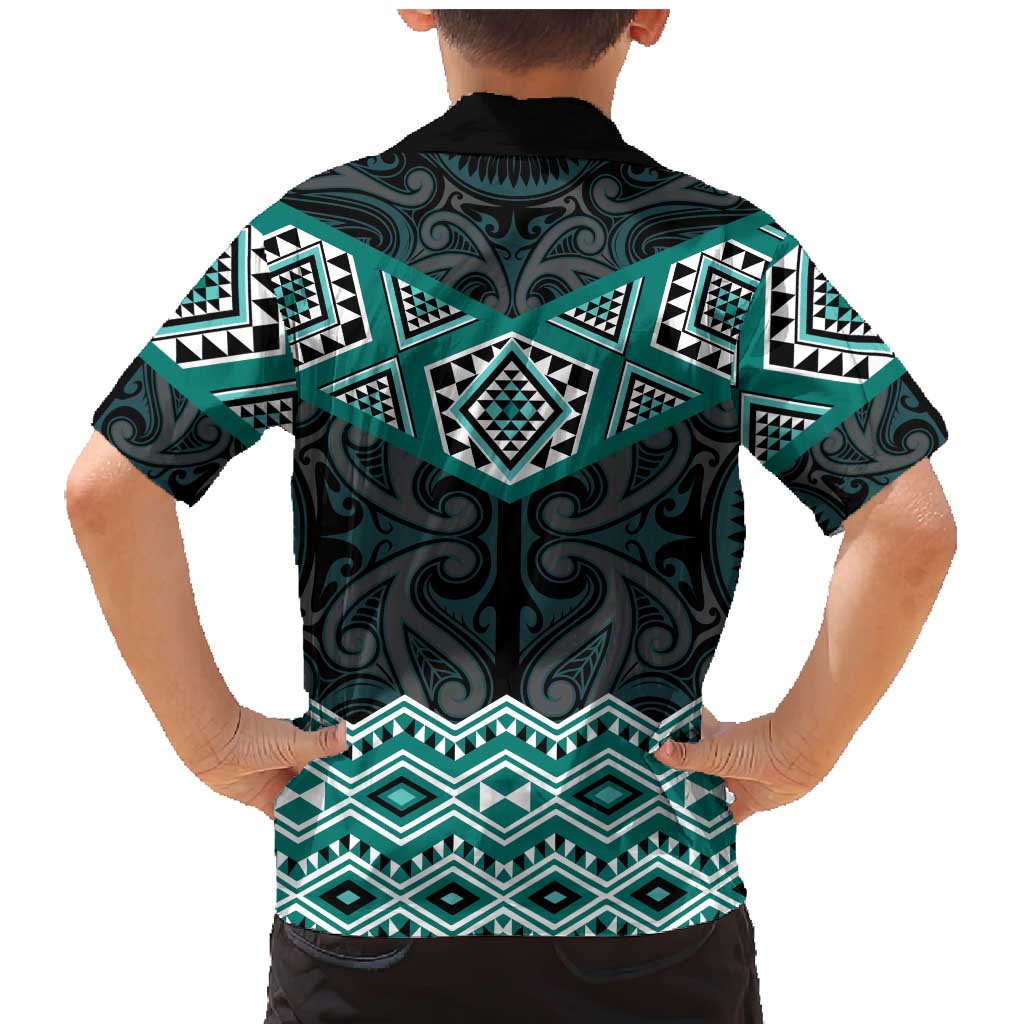 New Zealand Aotearoa Family Matching Mermaid Dress and Hawaiian Shirt Turquoise Taniko Art Maori Pattern LT05 - Polynesian Pride