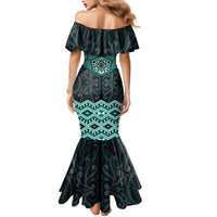 New Zealand Aotearoa Family Matching Mermaid Dress and Hawaiian Shirt Turquoise Taniko Art Maori Pattern LT05 - Polynesian Pride