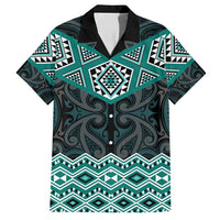 New Zealand Aotearoa Family Matching Short Sleeve Bodycon Dress and Hawaiian Shirt Turquoise Taniko Art Maori Pattern LT05 Dad's Shirt - Short Sleeve Turquoise - Polynesian Pride
