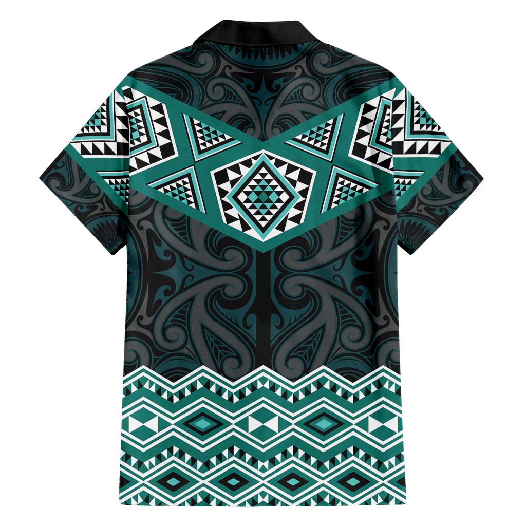 New Zealand Aotearoa Family Matching Short Sleeve Bodycon Dress and Hawaiian Shirt Turquoise Taniko Art Maori Pattern LT05 - Polynesian Pride