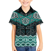 New Zealand Aotearoa Family Matching Short Sleeve Bodycon Dress and Hawaiian Shirt Turquoise Taniko Art Maori Pattern LT05 Son's Shirt Turquoise - Polynesian Pride