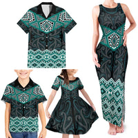 New Zealand Aotearoa Family Matching Tank Maxi Dress and Hawaiian Shirt Turquoise Taniko Art Maori Pattern LT05 - Polynesian Pride