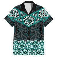 New Zealand Aotearoa Family Matching Tank Maxi Dress and Hawaiian Shirt Turquoise Taniko Art Maori Pattern LT05 Dad's Shirt - Short Sleeve Turquoise - Polynesian Pride