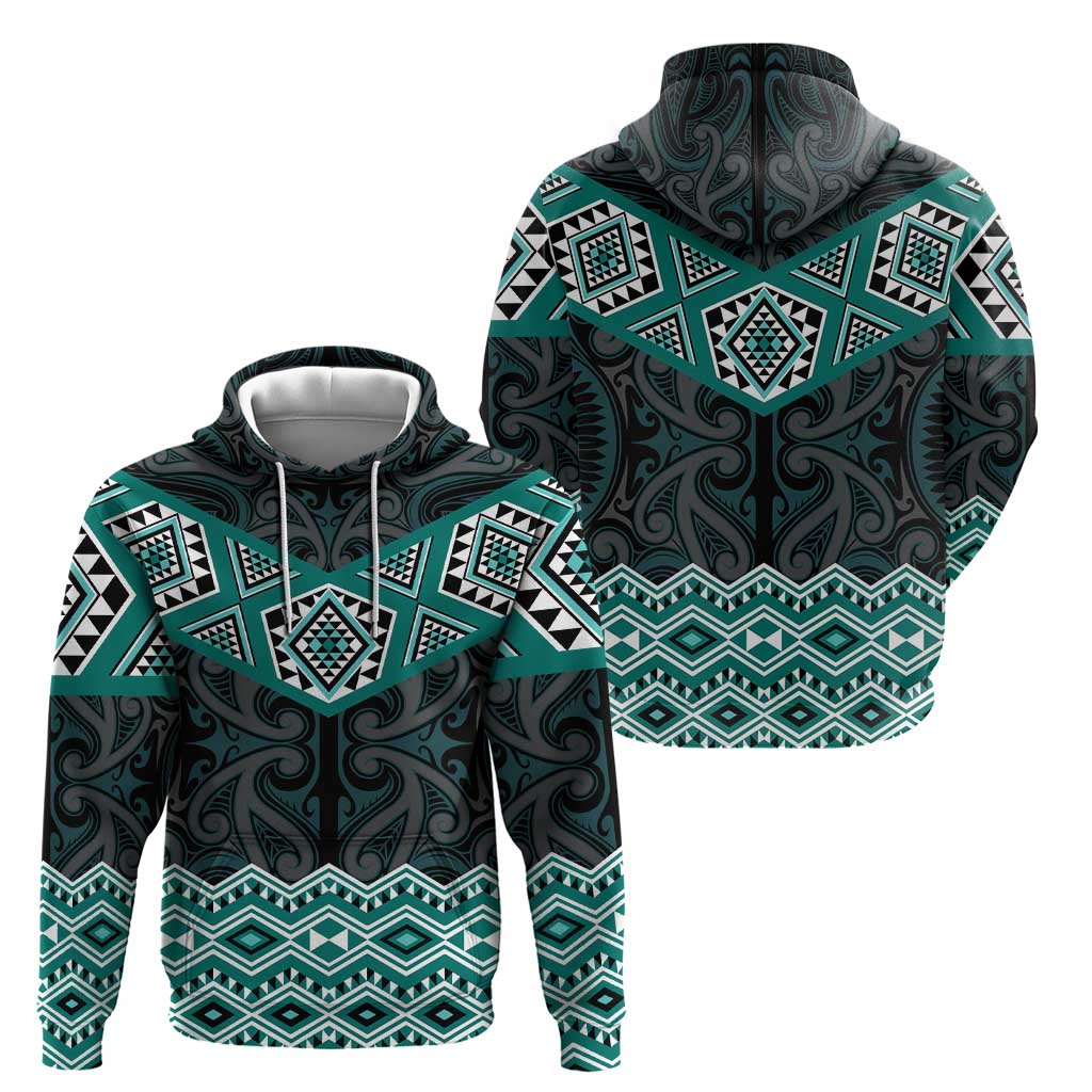 New Zealand Aotearoa Hoodie Turquoise Taniko Art Maori Pattern