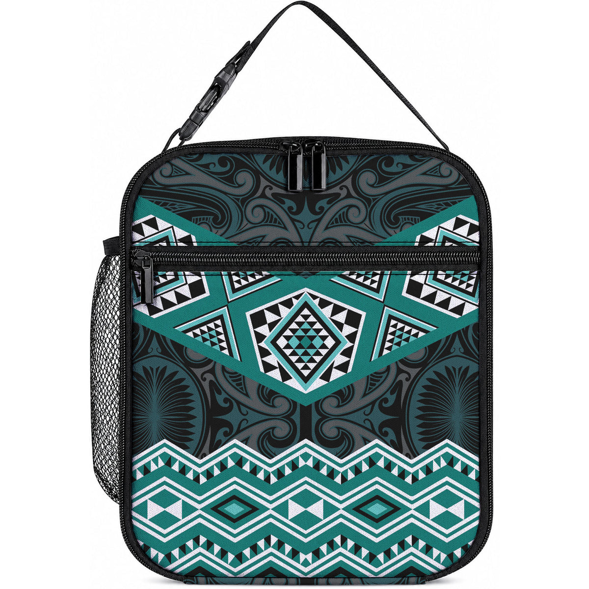 New Zealand Aotearoa Lunch Bag Turquoise Taniko Art Maori Pattern LT05 10.2 × 8.3 × 4.3 inch Turquoise - Polynesian Pride