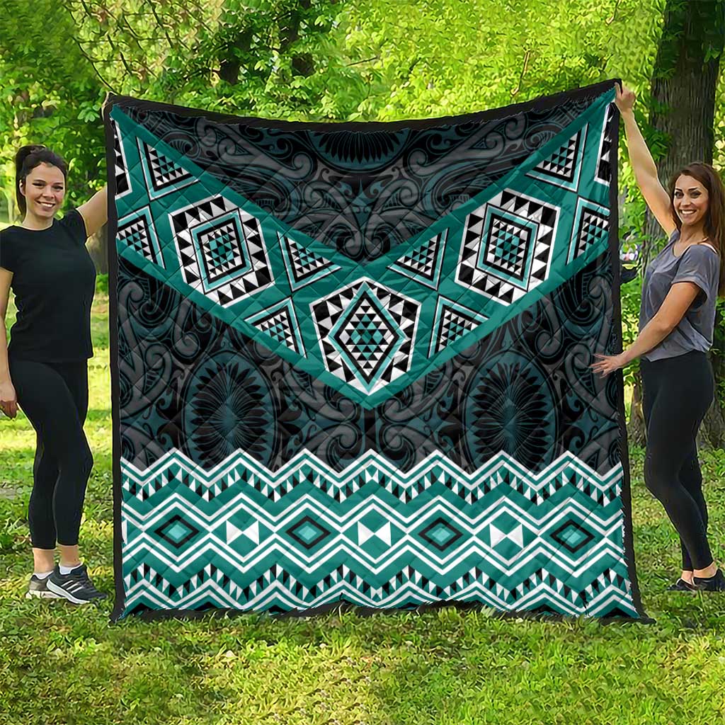 New Zealand Aotearoa Quilt Turquoise Taniko Art Maori Pattern LT05 - Polynesian Pride