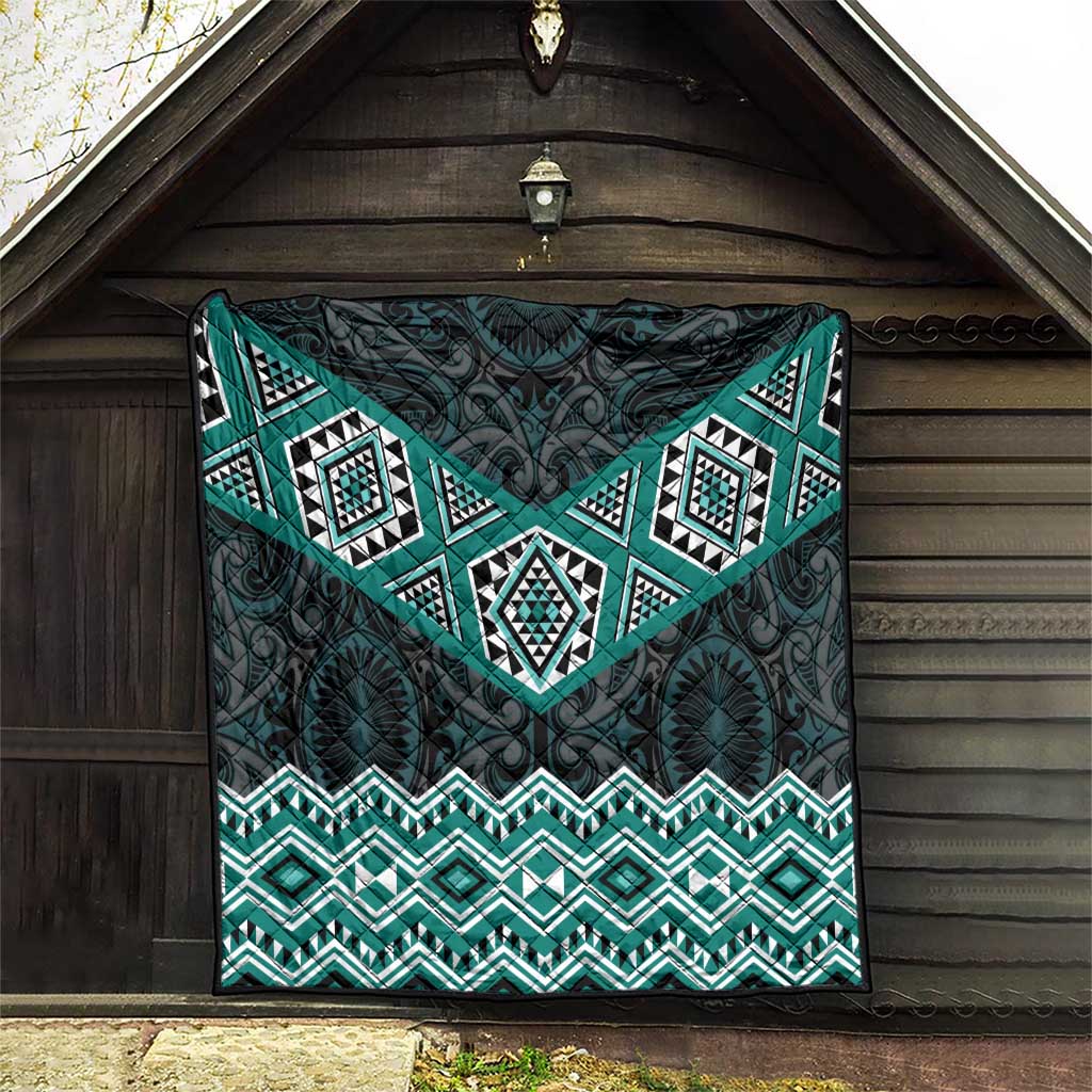 New Zealand Aotearoa Quilt Turquoise Taniko Art Maori Pattern LT05 - Polynesian Pride