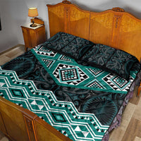 New Zealand Aotearoa Quilt Bed Set Turquoise Taniko Art Maori Pattern