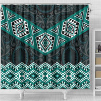 New Zealand Aotearoa Shower Curtain Turquoise Taniko Art Maori Pattern