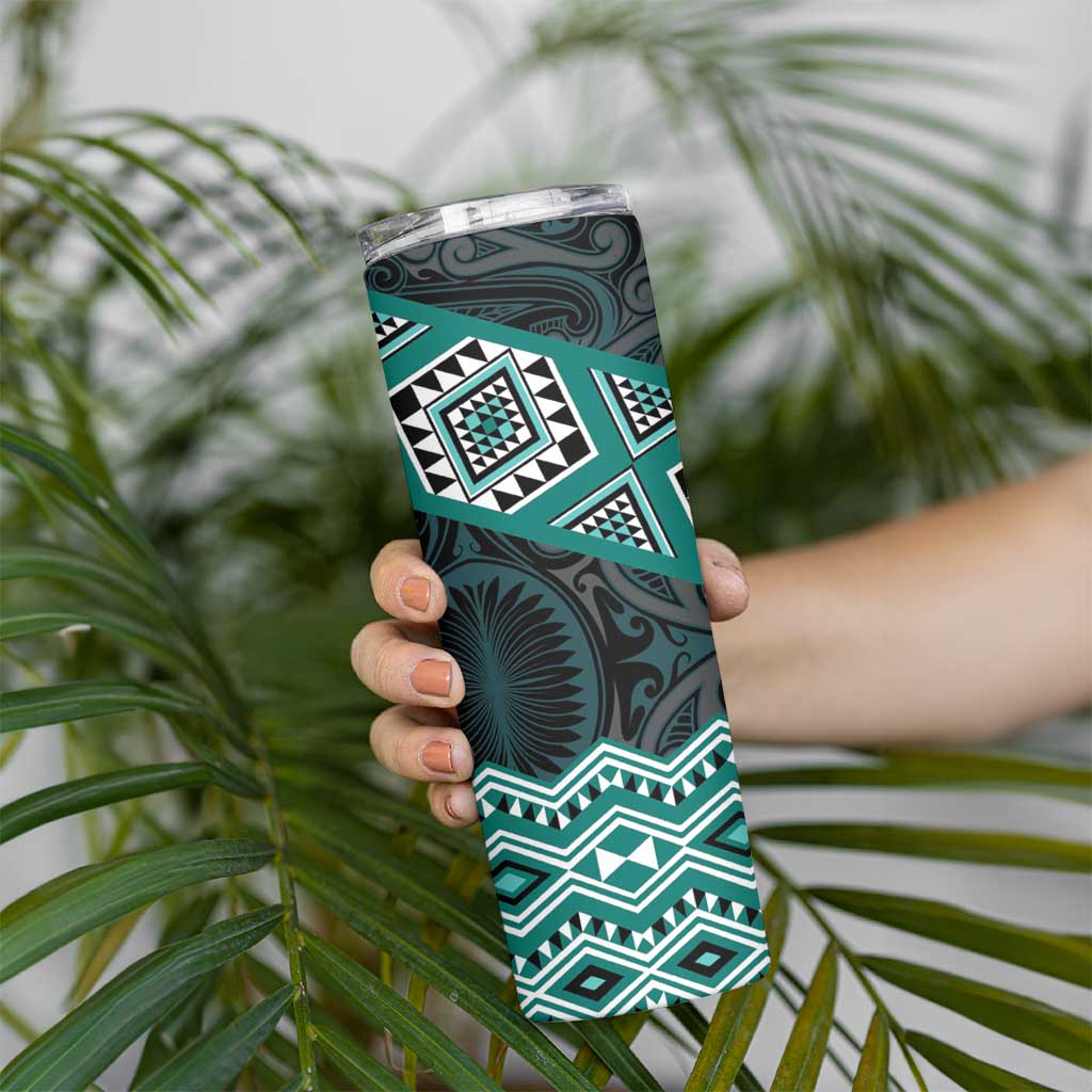 New Zealand Aotearoa Skinny Tumbler Turquoise Taniko Art Maori Pattern LT05 - Polynesian Pride