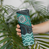 New Zealand Aotearoa Skinny Tumbler Turquoise Taniko Art Maori Pattern LT05 - Polynesian Pride