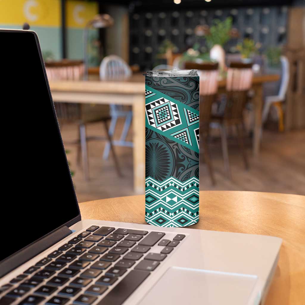 New Zealand Aotearoa Skinny Tumbler Turquoise Taniko Art Maori Pattern LT05 - Polynesian Pride