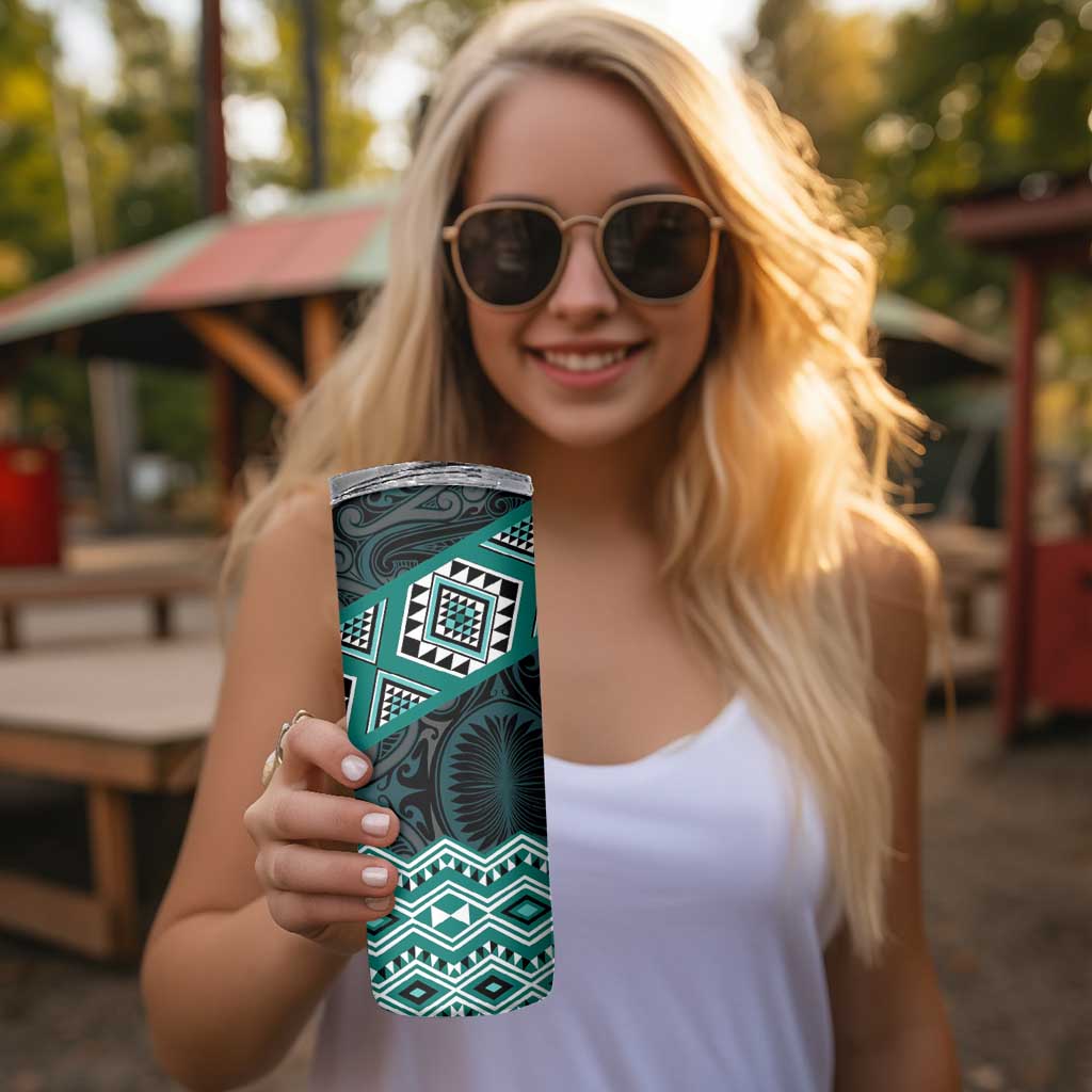 New Zealand Aotearoa Skinny Tumbler Turquoise Taniko Art Maori Pattern LT05 - Polynesian Pride