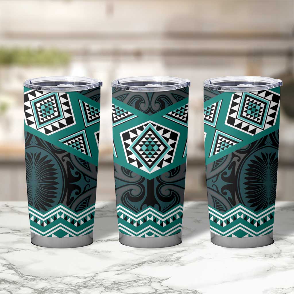New Zealand Aotearoa Tumbler Cup Turquoise Taniko Art Maori Pattern