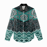 New Zealand Aotearoa Women Casual Shirt Turquoise Taniko Art Maori Pattern LT05 - Polynesian Pride